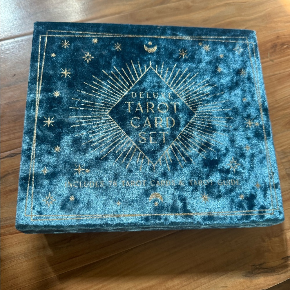 Deluxe Tarot Card Set Box - Teal Velvet with Gold Foil